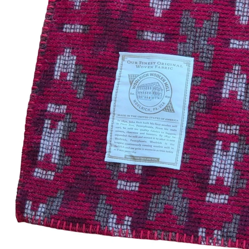 WOOLRICH Wool Throw Blanket USA Aztec Pattern Sherpa Back 56 x 68 Burgundy NWOT